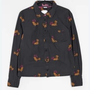 Boden Black Button Down Shirt corgis Victorian Accents size 8R